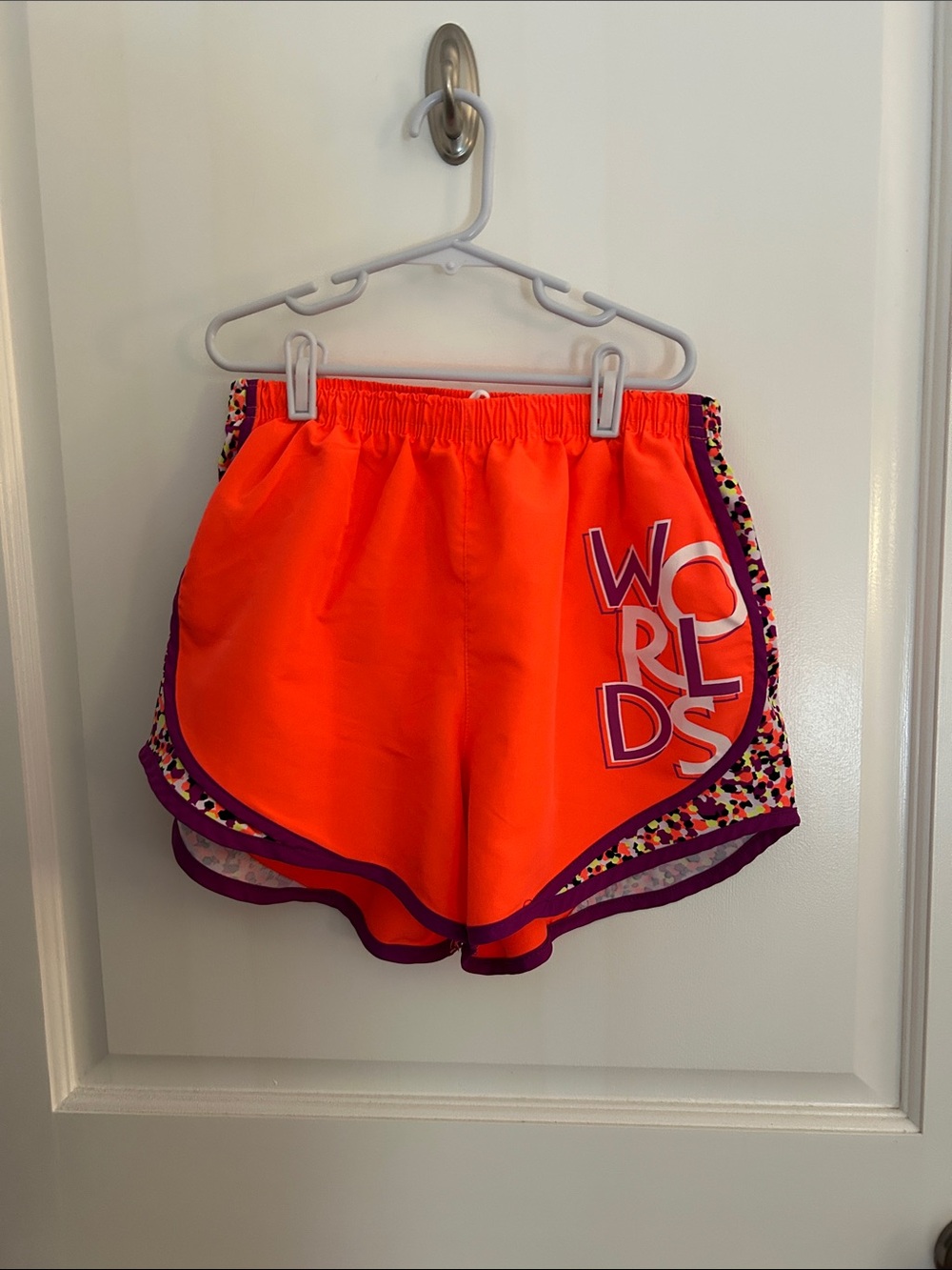 Varsity Brand Bright Orange Women's Athletic Shorts with Purple Trim